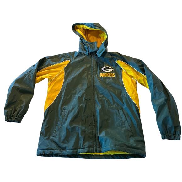 NFL Green Bay Packers Men’s Large Fit Waterproof Jacket Polyvinyl Coat Parka VTG - Picture 1 of 12